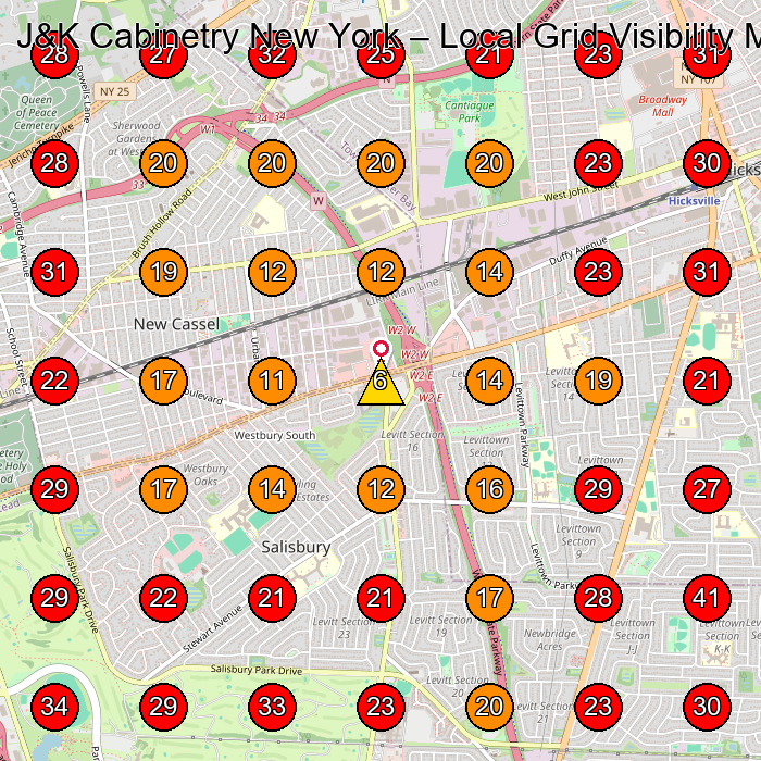 J&K Cabinetry New York GeoGrid visibility map for Cabinet Store in Westbury